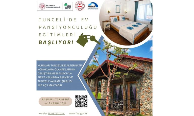 Tunceli Merkez, Çemişgezek, Ovacık ve Pülümür ilçelerinde Ev Pansiyonculuğu Eğitimi için Başvuru Süreci Başladı