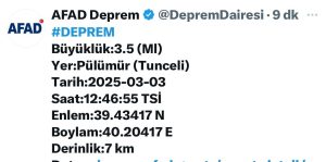 pülümür’de 3.5 büyüklüğünde deprem meydana geldi
