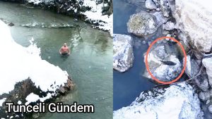Çemişgezek’te sıra dışı anlar: Aynı vadide su samurları ve buz gibi suda yüzen gençler dikkat çekti